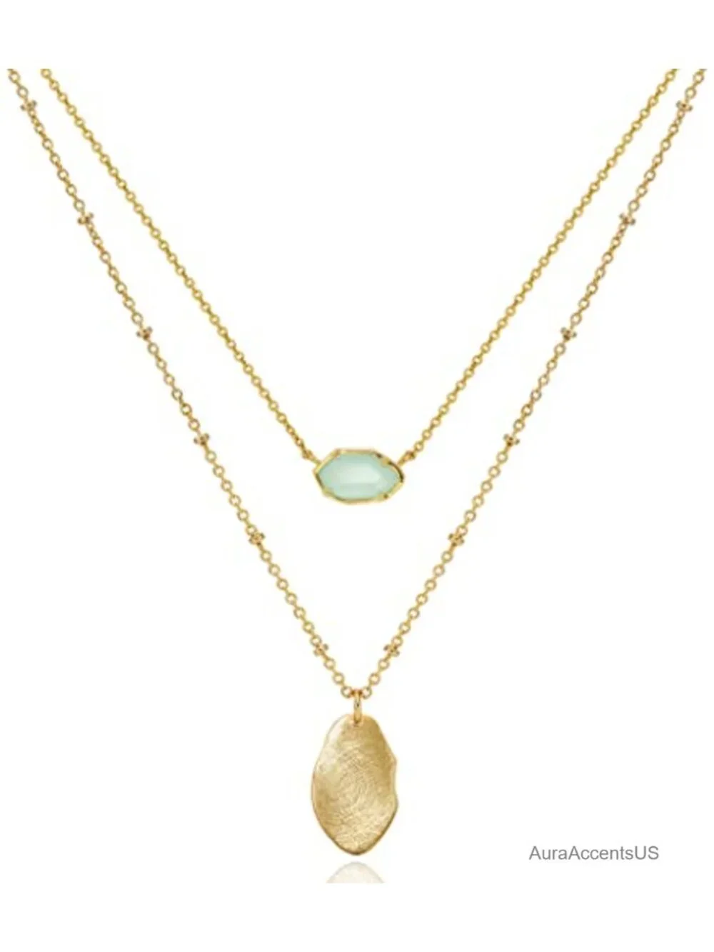 Layered Gold Plated Necklace Women Crystal Pendant 18K Chain